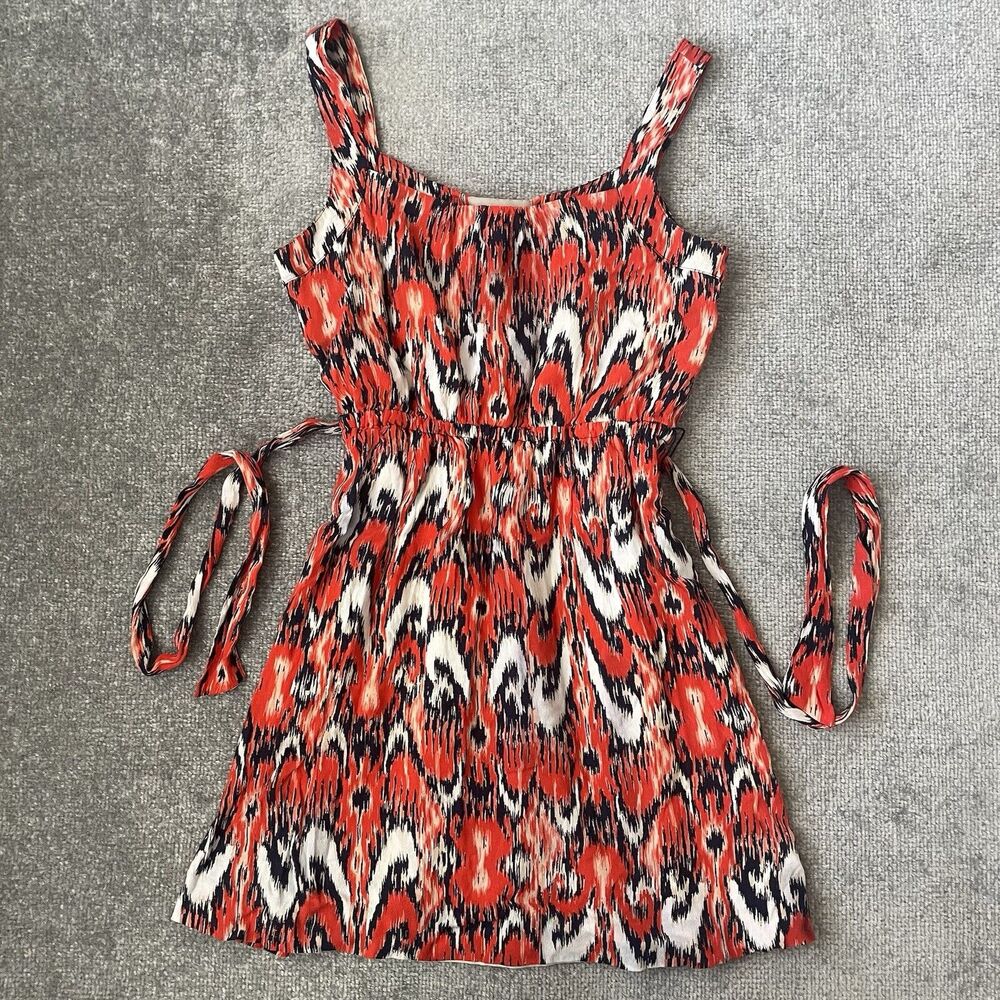 Banana Republic Dress Womens 4P Petite Orange Blue Abstract Lined Belted Tank - Picture 3 of 8